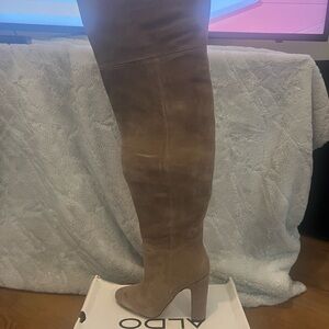 Aldo Taupe Over-the-Knee Suede Block Heel Boots